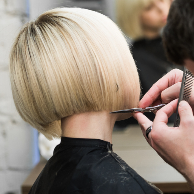 blonde straight blunt bob trim salon haircut