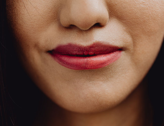 messy dark lipstick close-up shot