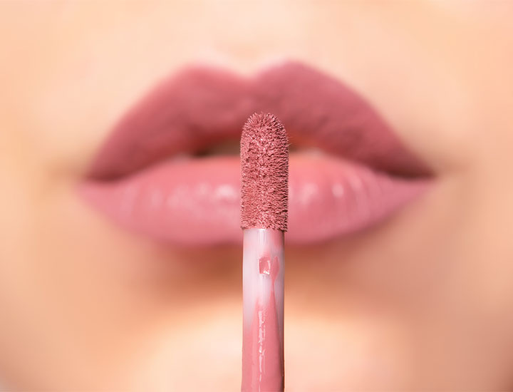 pink matte lipstick liquid close-up lips