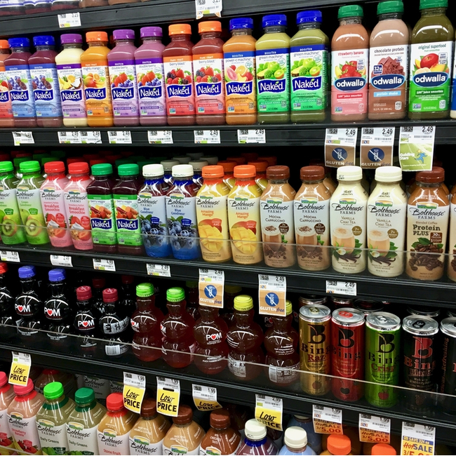 fruit smoothies on store shelves