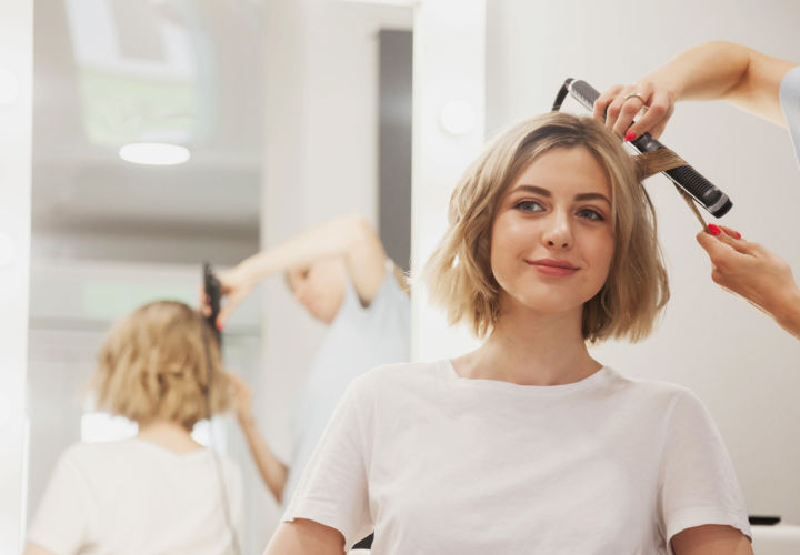 Woman with a flattering haircut.