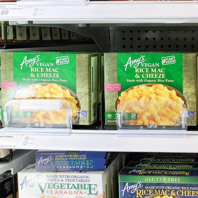 Creamy frozen mac and cheese in a bowl.