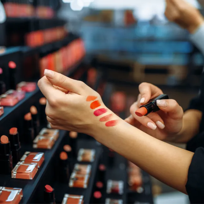 Swatches of vibrant lip colors on skin