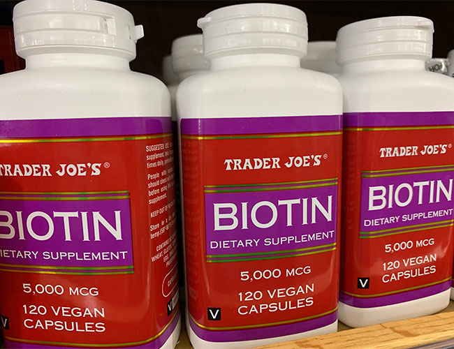 Trader Joe's biotin supplements on store shelf