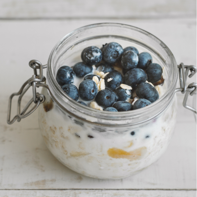 blueberry overnight oats in a jar