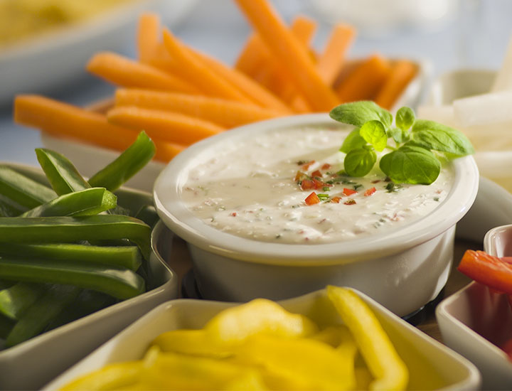 Vegetable platter with ranch dressing