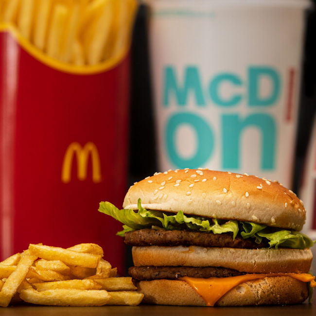 mcdonalds big mac, fries, and drink