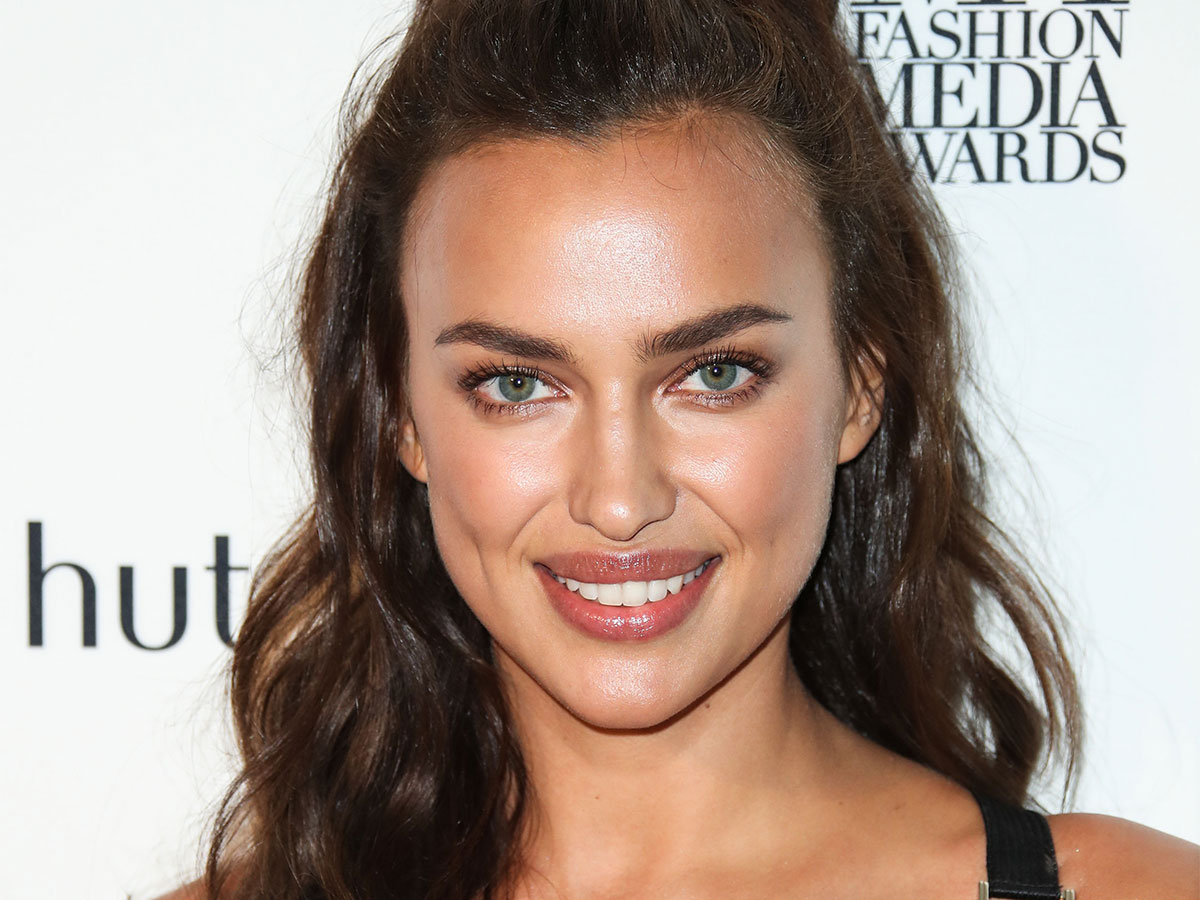 irina shayk smiling hair half up