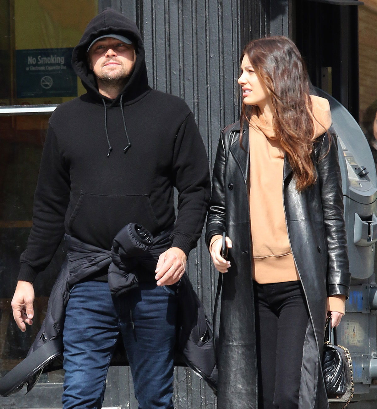 leonardo dicaprio black hoodie camila morrone walking