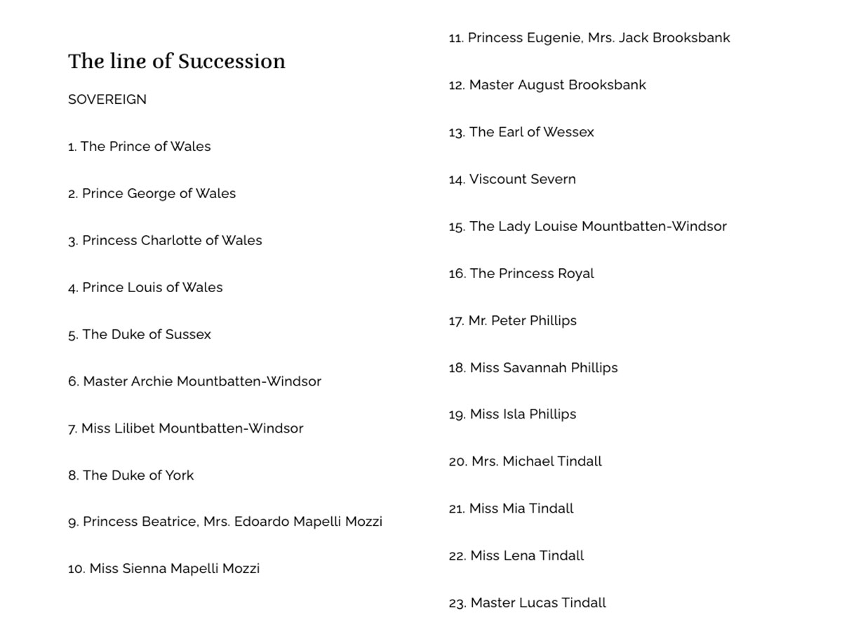royal family line of succession website