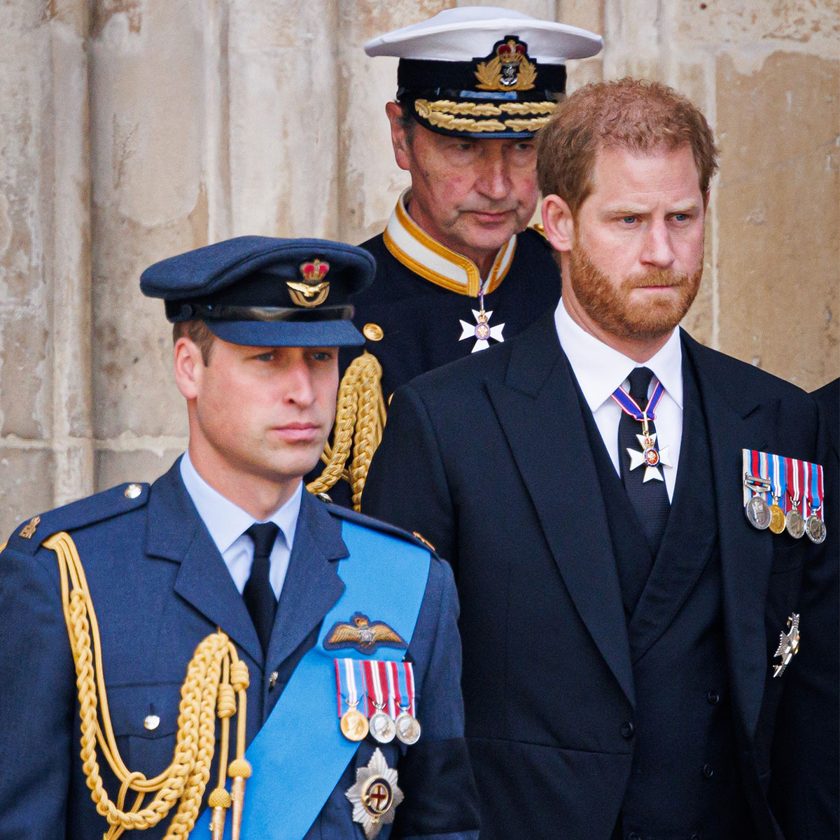 prince william military uniform prince harry black suit queen elizabeth ii funeral westminster abbey