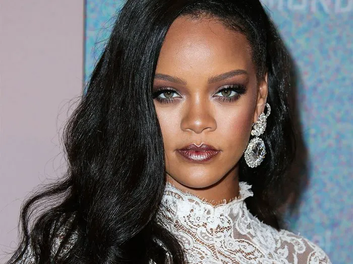 rihanna white dress long black hair big earrings fourth annual diamond ball