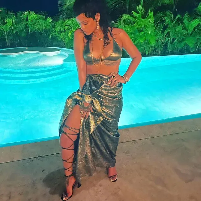 rihanna wearing asap rocky gladiator shoes instagram
