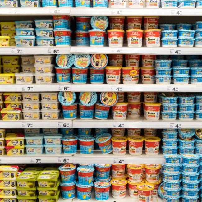 rows of margarine at grocery store
