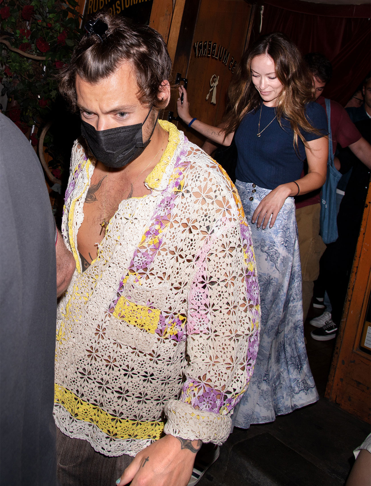 harry styles lace cardigan face mask olivia wilde paparazzi pic