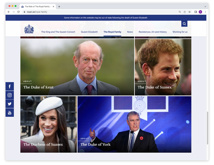 royal family official website screenshot prince harry meghan markle demoted