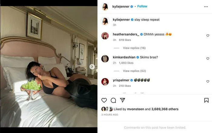Kylie Jenner bleached brows lingerie Instagram