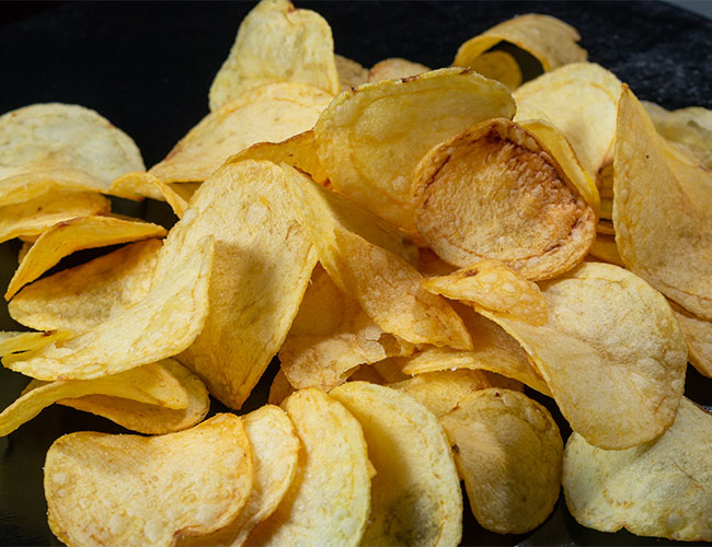 close-up of salty potato chips