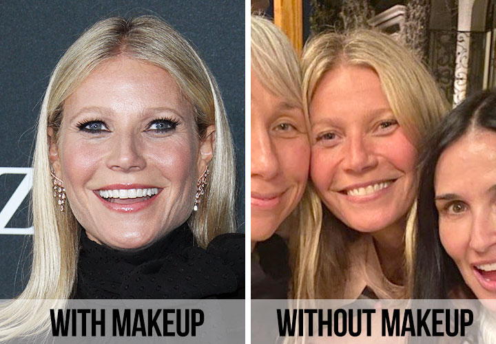 Gwyneth Paltrow with makeup and without makeup