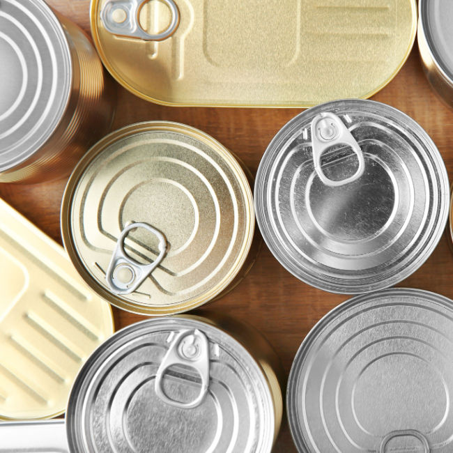 tops of various canned foods