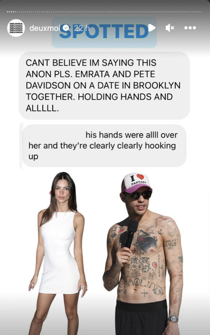 Deuxmoi Instagram Story Pete Davidson Emily Ratajkowski