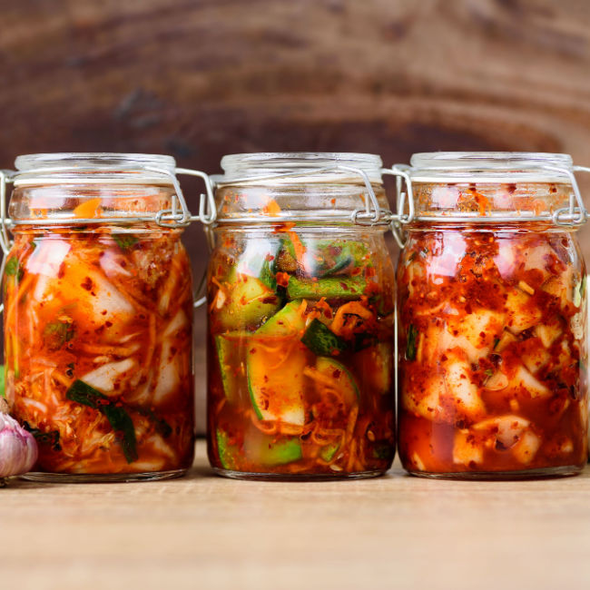 various fermented foods in jars