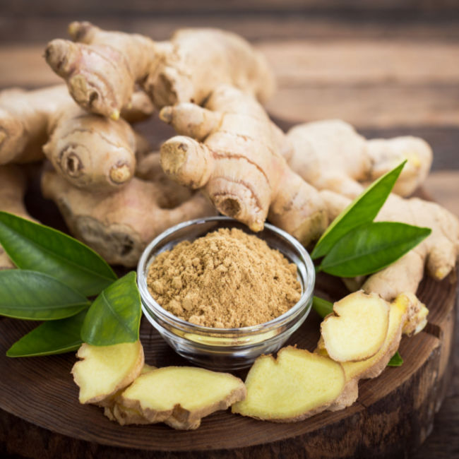 ginger root and small bowl of ground ginger