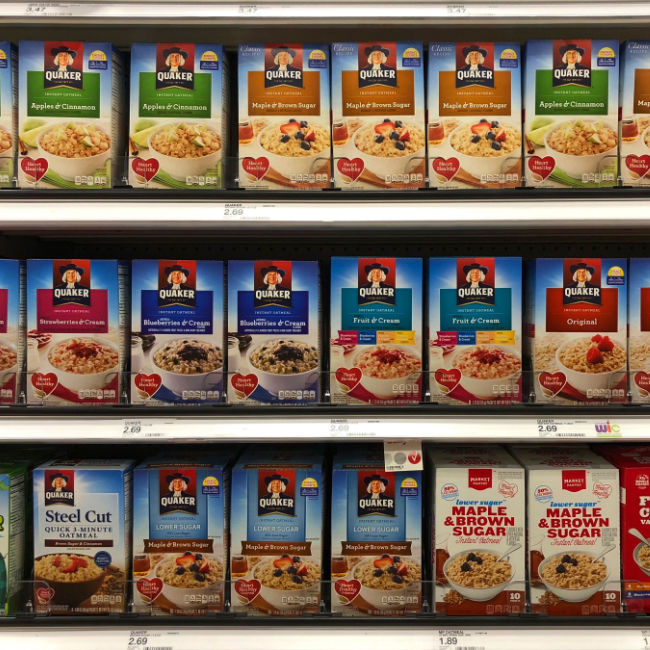 quaker oatmeal aisle in grocery store