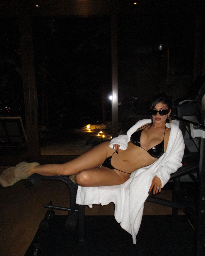 Kylie Jenner Instagram Good American bikini fuzzy boots laying down
