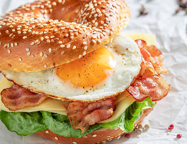 bacon egg and cheese on a bagel