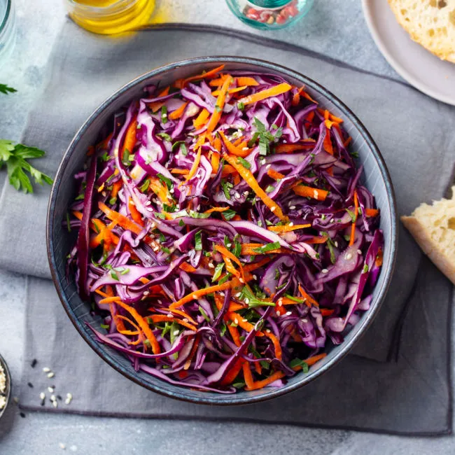 bowl of shredded cabbage and carrots