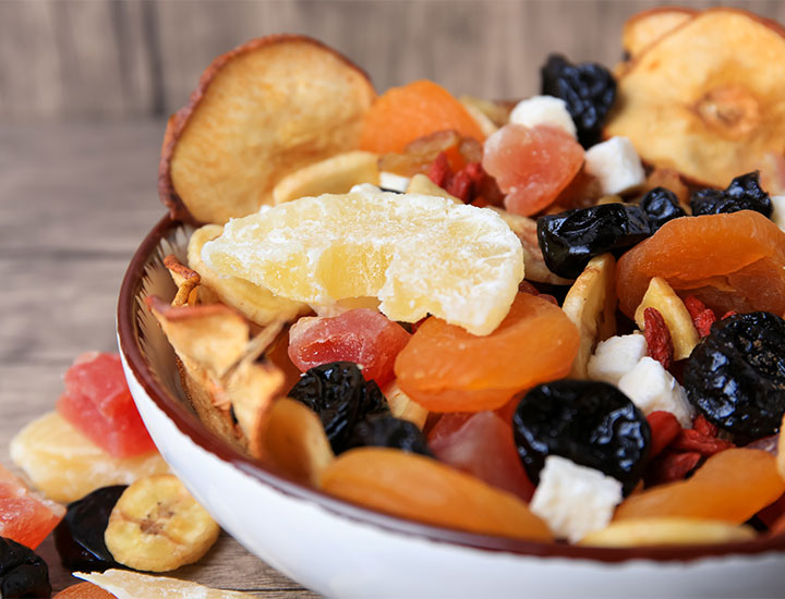 Bowl of dried fruit.