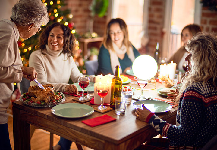 Family eating Christmas together.