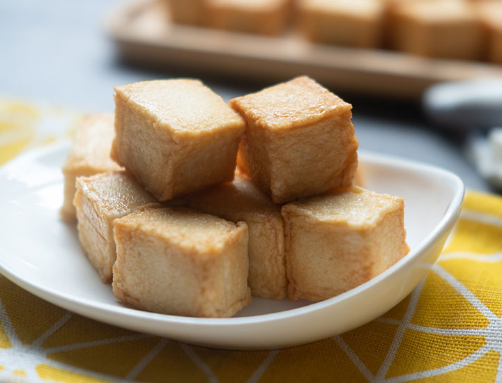 Tofu on a plate.