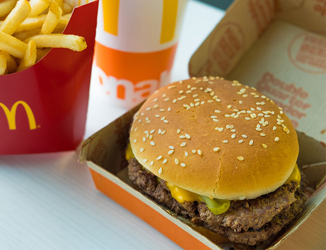 mcdonald's bruger, fries, and drink