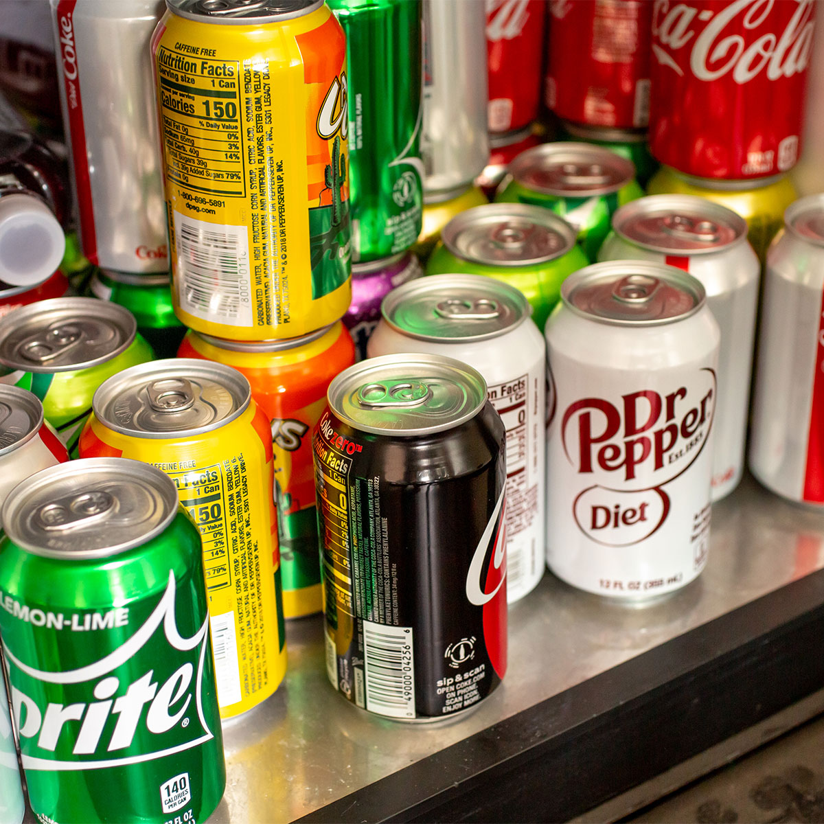 soda cans in fridge