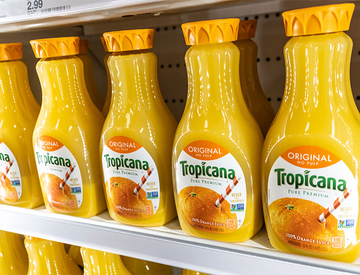 Tropicana orange juice at a store.