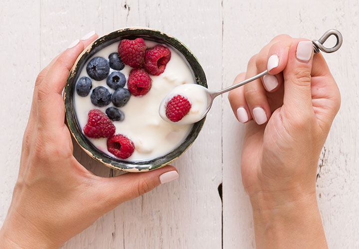 Yogurt with berries.