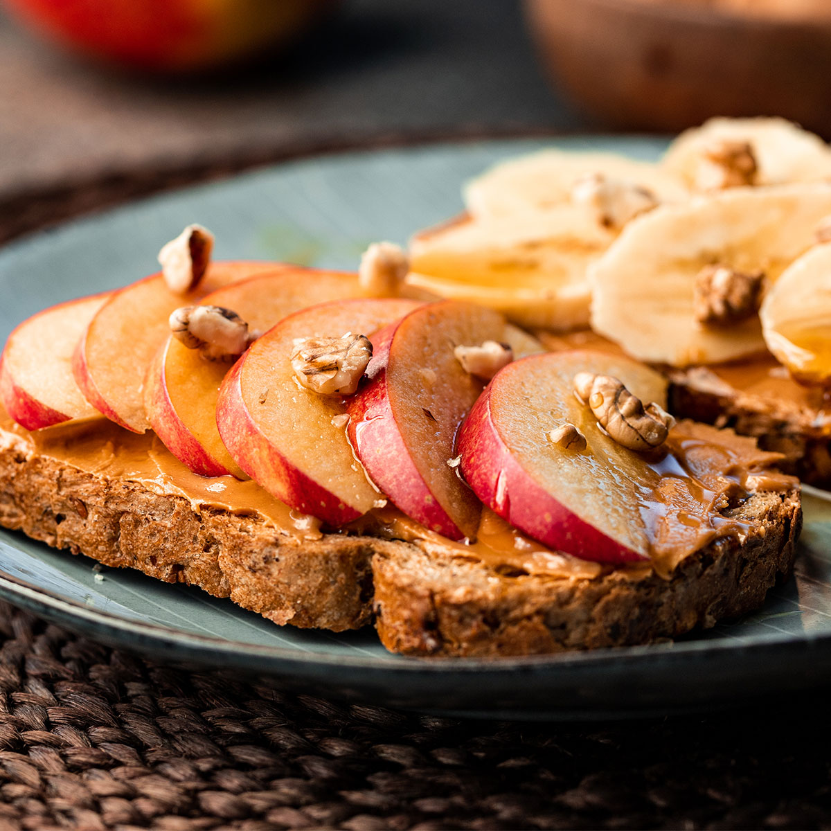 toast topped with peanut butter and apple slices