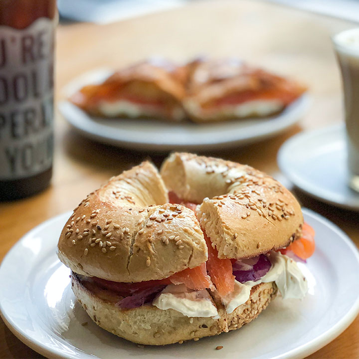 Bagel sandwich with lox, cream cheese