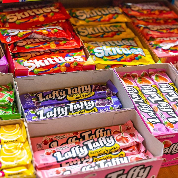skittles, laffy taffy, and other candy in store