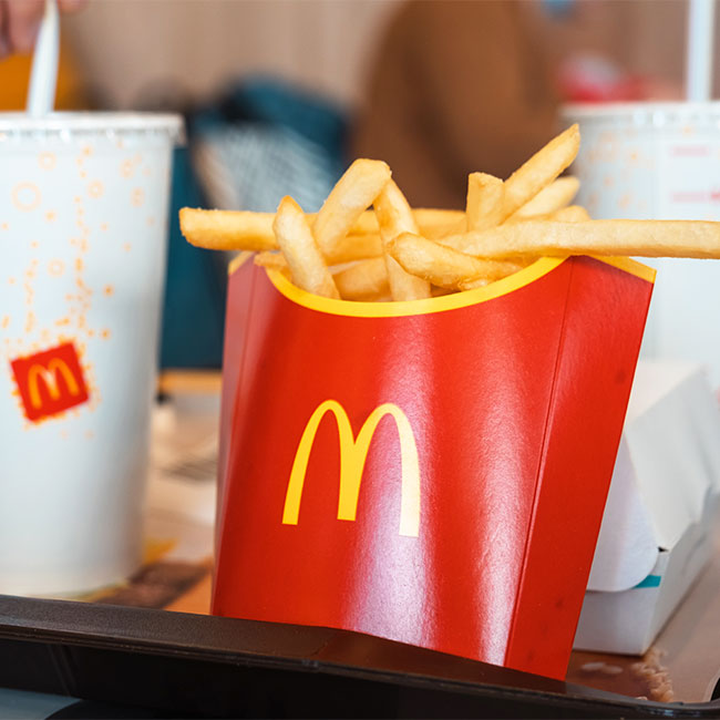 McDonald's fries on tray with soda