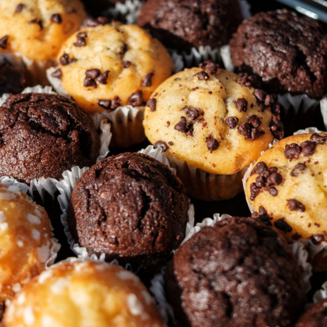 rows of different sugary muffins