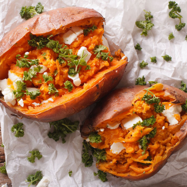 sweet potatoes with butter and greens