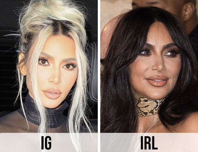 Kim Kardashian Instagram v reality side by side