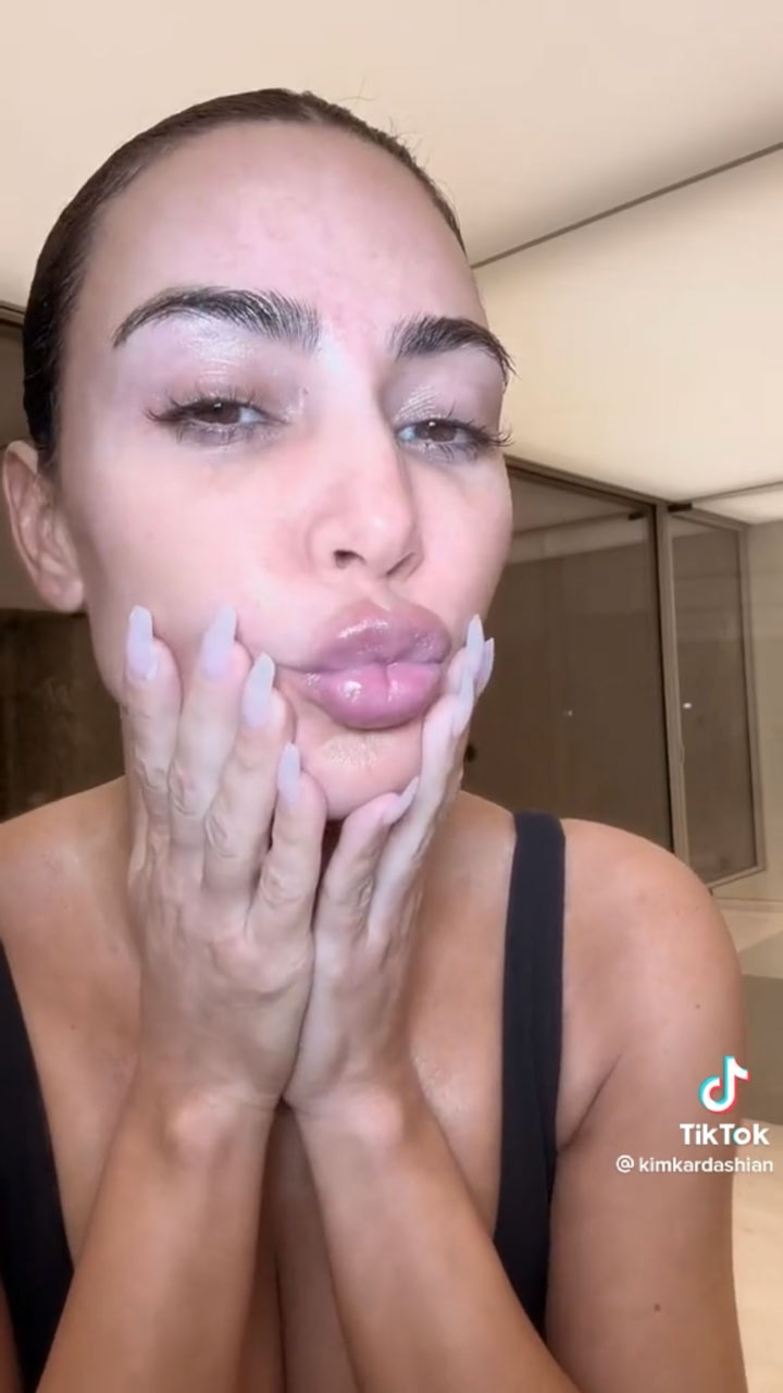 Kim Kardashian Skkn by Kim skincare routine close up no makeup TikTok