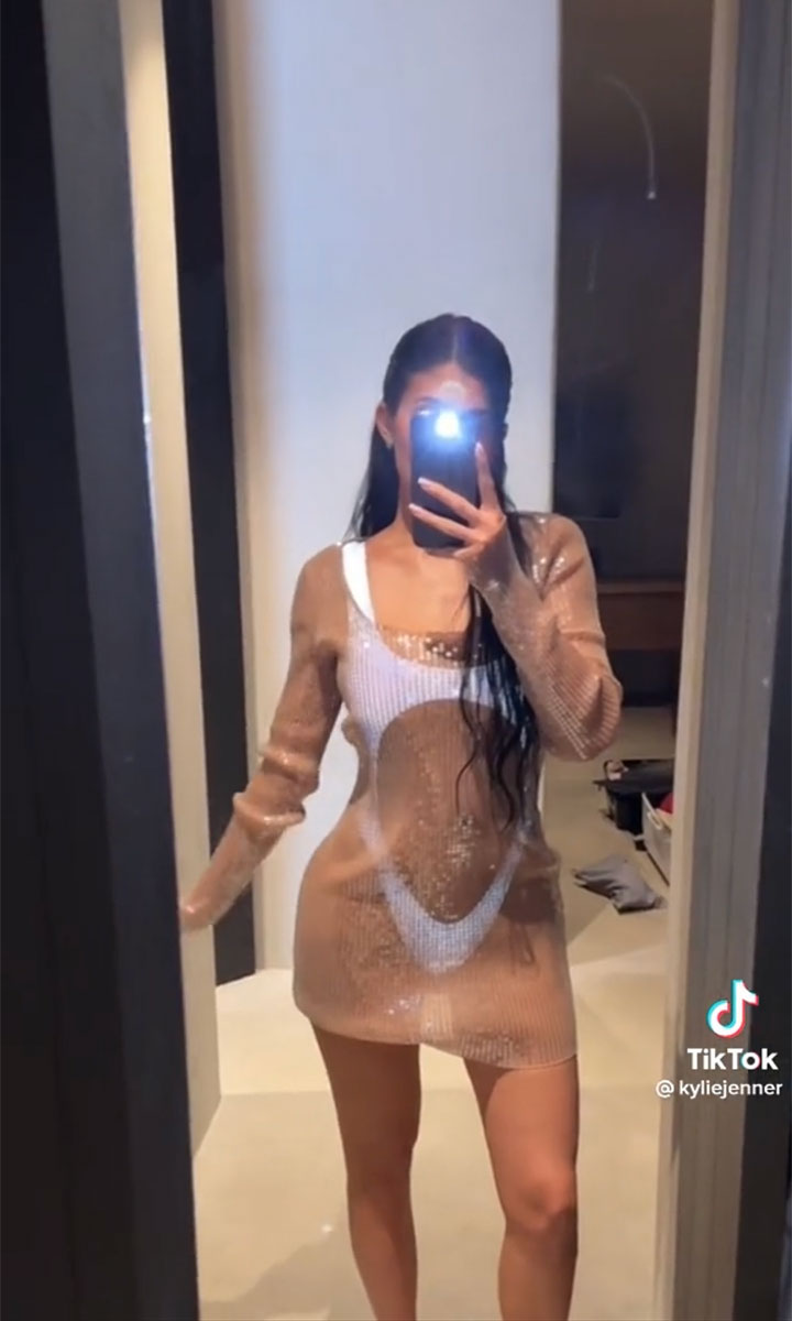 Kylie Jenner Alexander Wang dress cutout swimsuit Mexico TikTok video