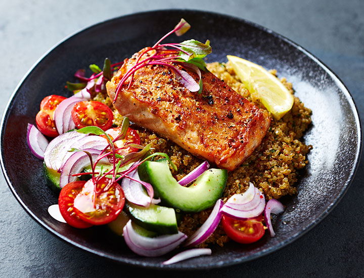 Baked salmon with quinoa.