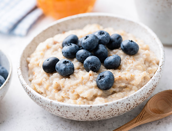 Blueberries on oatmeal.