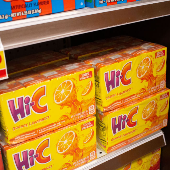 boxes of hi-c in grocery store